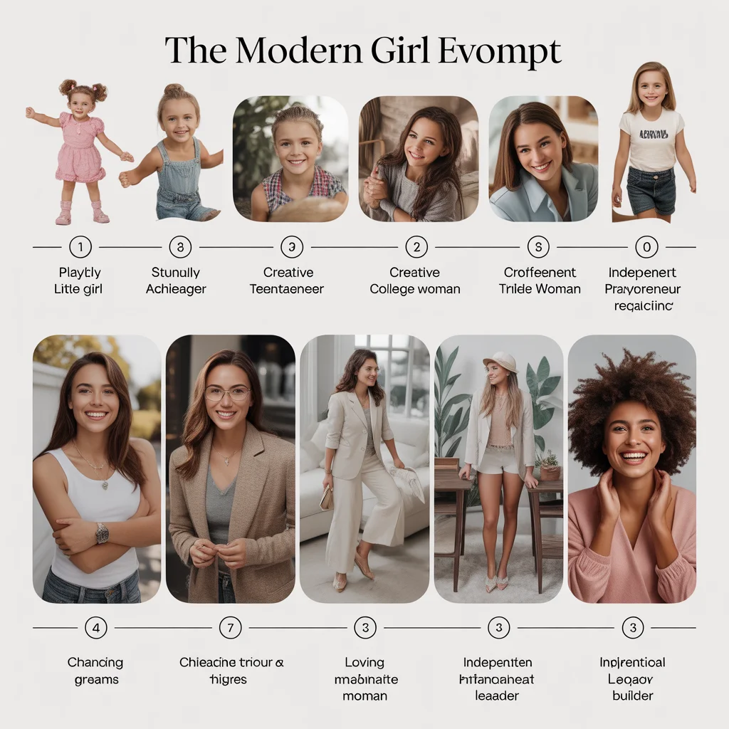 Time Line Photo Prompt: The Modern Girl Evolution from Childhood Dreams to Global Success