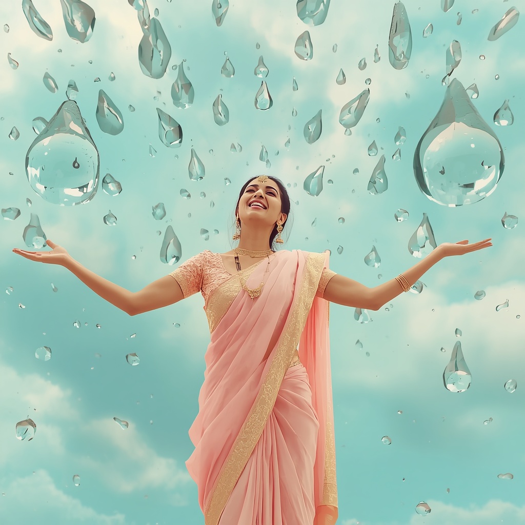 Time-Reversed Pastel Rain Lenses | Beautiful Saree Girl Ai Prompt
