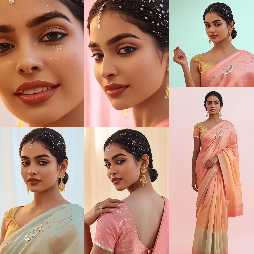 Ultra Realistic Pastel Saree Dewdrop Luxury Glow - | Image Prompt | Saree Woman Ai Prompt