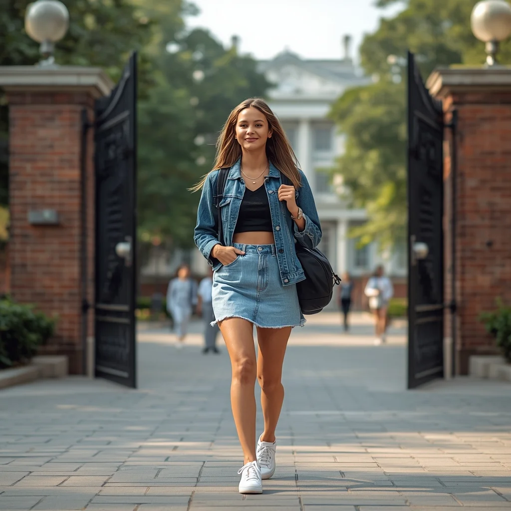 University Gate Walking Girl – Trendy Student Influencer Look | Trending Prompts For Editing