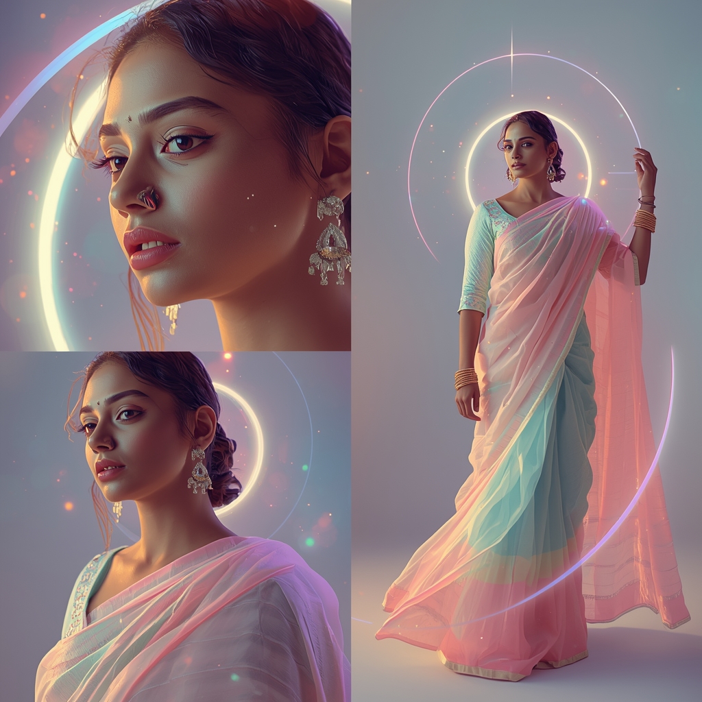 Viral Cosmic Pastel Saree Aura Glow Effect - | Image Prompt | Prompt Gemini Saree