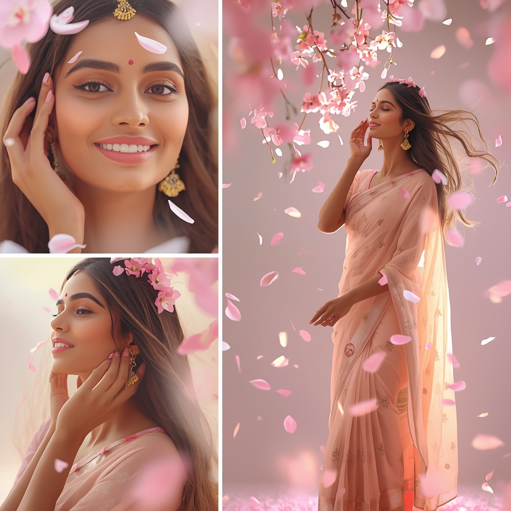 Viral Dreamy Pastel Saree Blossom Rain - | Image Prompt | Saree Prompt For Gemini