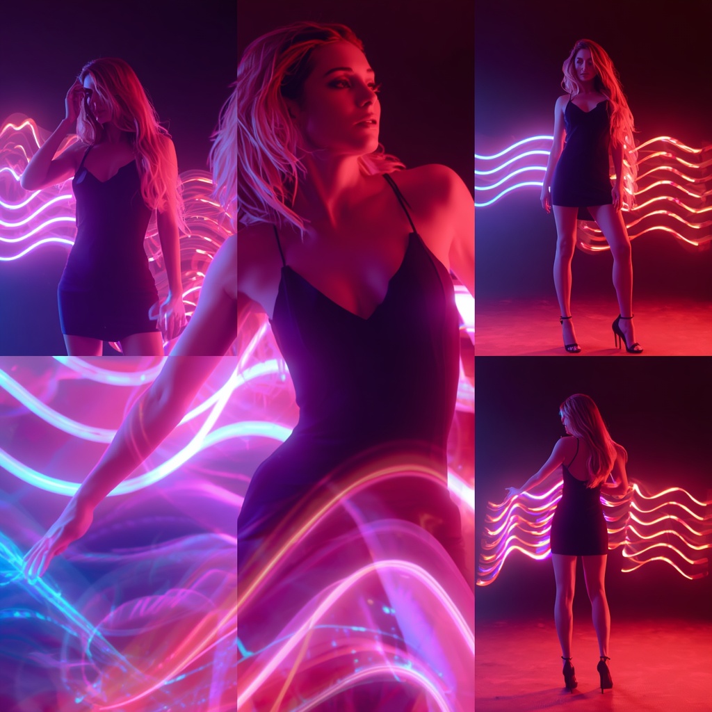 Western Club Dress Neon Glow Wave Collage Cinematic | Text To Image Prompt