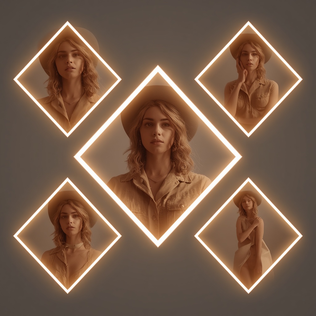 Western Fashion Floating Diamond Frames Collage Premium Cinematic | Style Ai Prompt