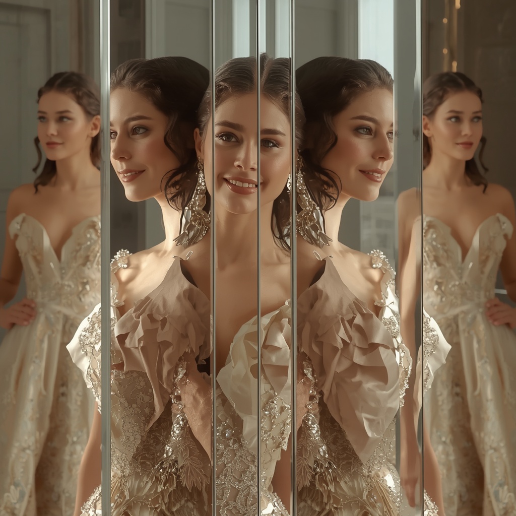 Western Gown Mirror Fragment Collage Luxury Cinematic Aesthetic | Makeup Ai Prompt