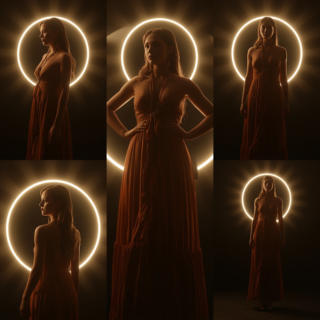 Western Halter Dress Light Beam Halo Collage Cinematic | Festive Prompt