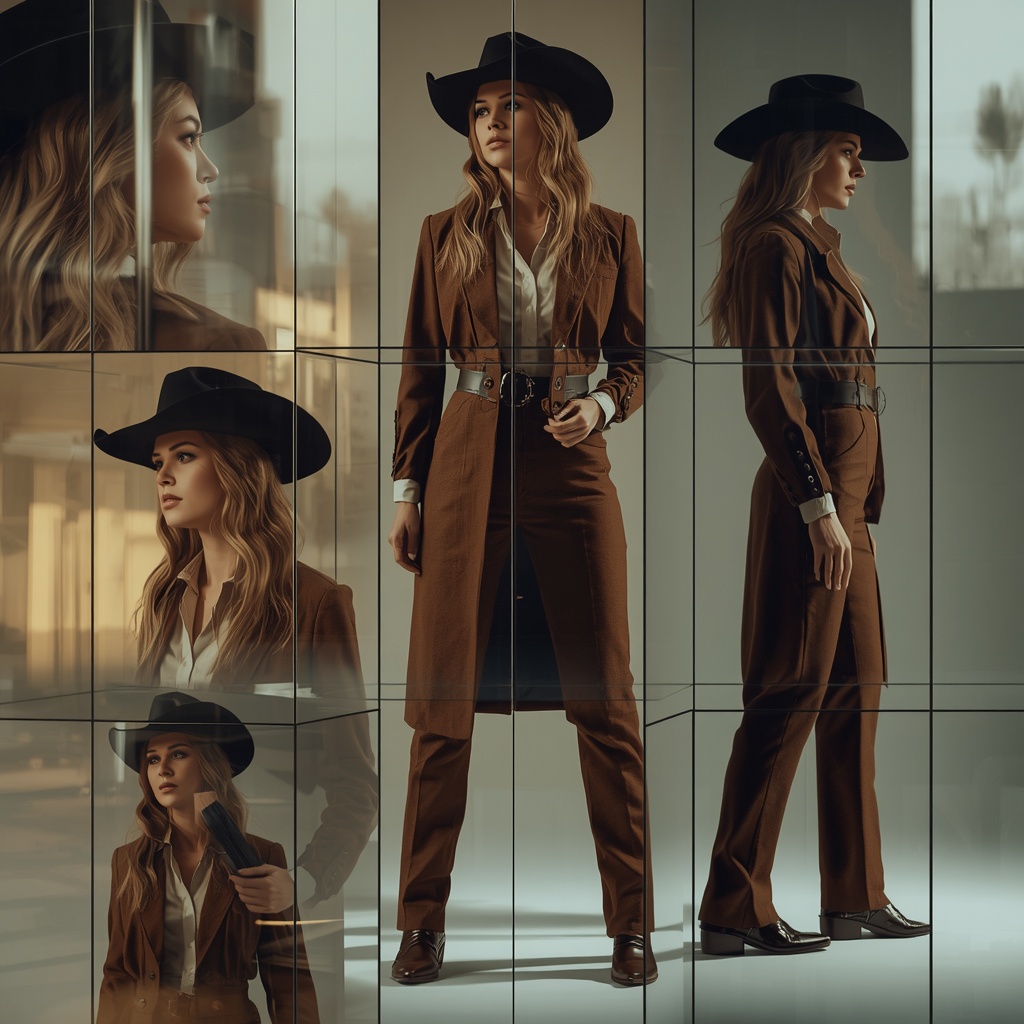 Western Outfit Glass Panel Grid Collage Modern Luxury Cinematic | Cinematic Ai Prompt